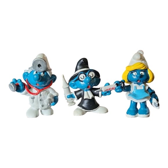 Vintage 1980's Smurfs: Doctor Smurf, Quack Smurf and Nurse Smurf - Picture 2 of 13